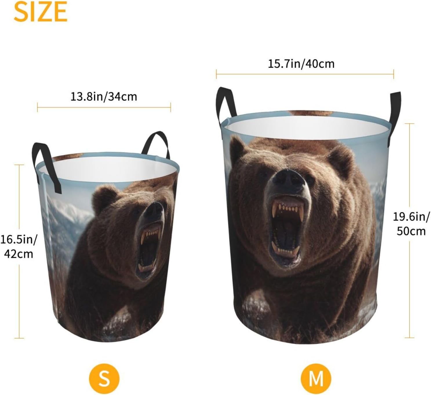Laundry Basket Waterproof Laundry Hamper for Bathroom Roaring bear Laundry Baskets Circular Storage Basket with Handles Lightweight Dirty Clothes Hamper for Bedroom Dorm