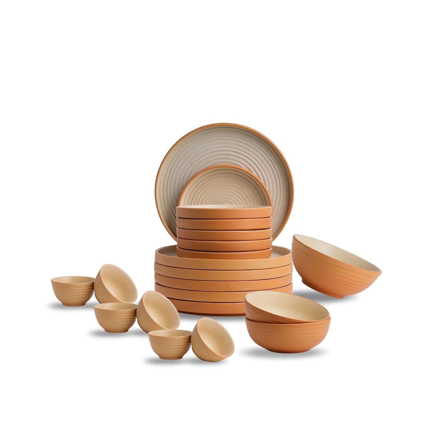 Shay Modern Sand Brown Ceramic Dinner Set, 21 Pcs, Klay White | Crockery Set for Gifting & Dining | Premium Ceramic | Matt...
