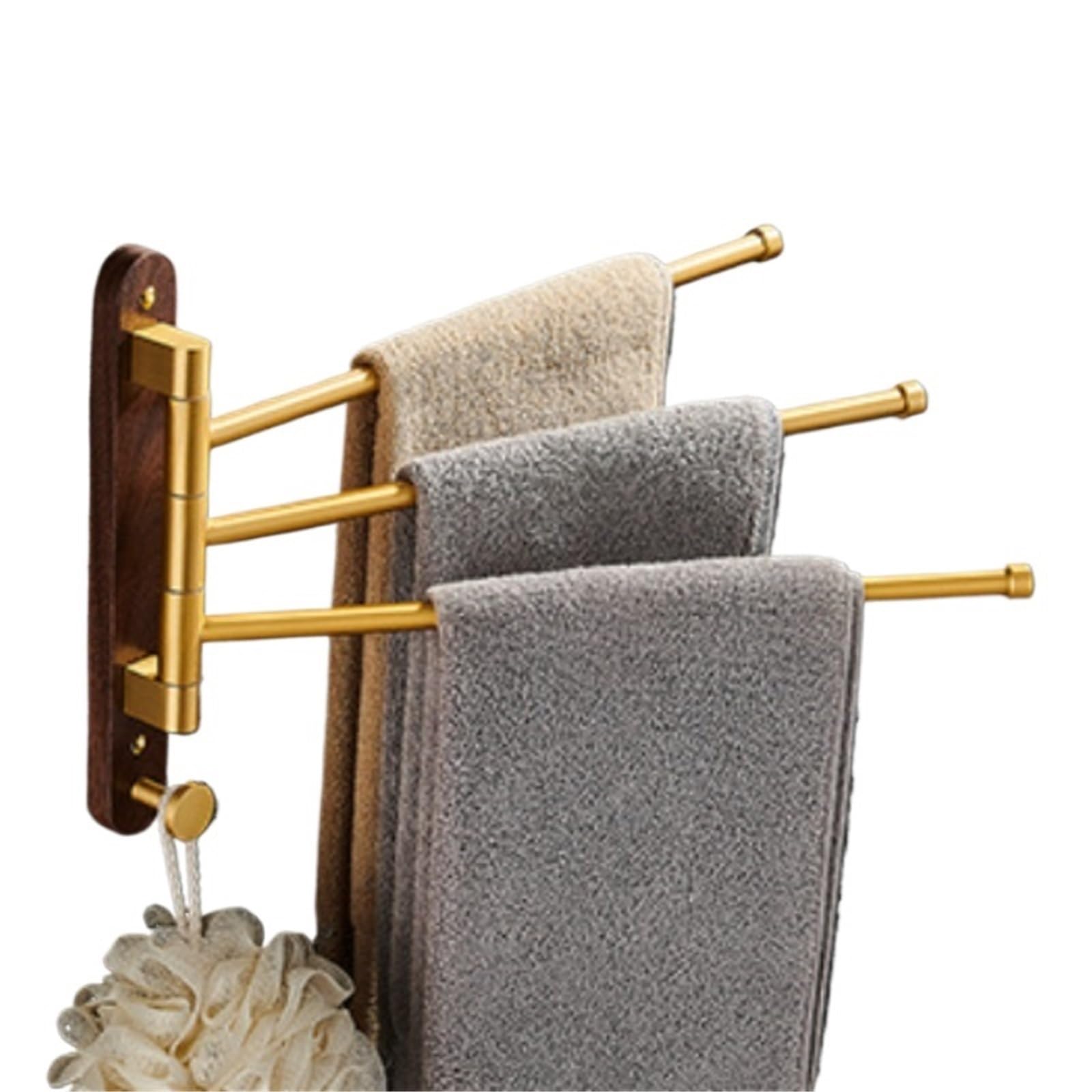 Walnut Bathroom Towel Rack, Rotating Multi-pole Space Aluminum Bar, Kitchen Holder