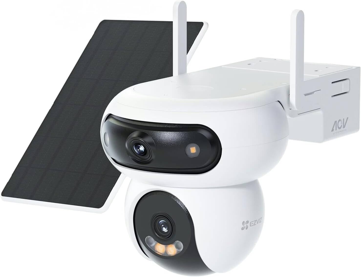 EZVIZ HB90x Smart Outdoor Security Camera, 2K Dual Lens Angolo 360°, 10.400mAh Funzionamento a Batteria, con Pannello Solare, Monitoraggio Continuo Senza WiFi, Visione Notturna a Colori