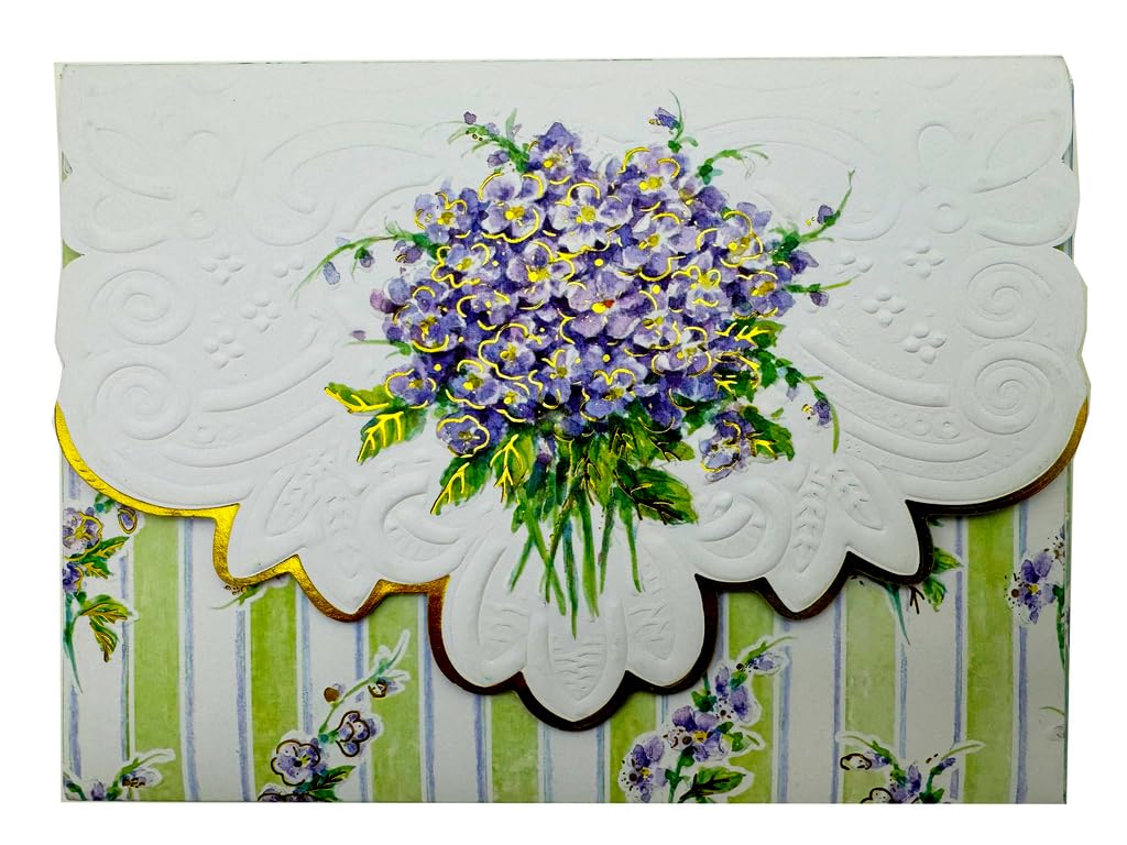Poster Foundry Set of 3 - Violets on Stripes Boxed Note Cards by Carol Wilson. 10 embossed 4x5 Die-Cut Notecards and Matching Envelopes in Decorative Gift Box with Magnetic Flap. NCP2251