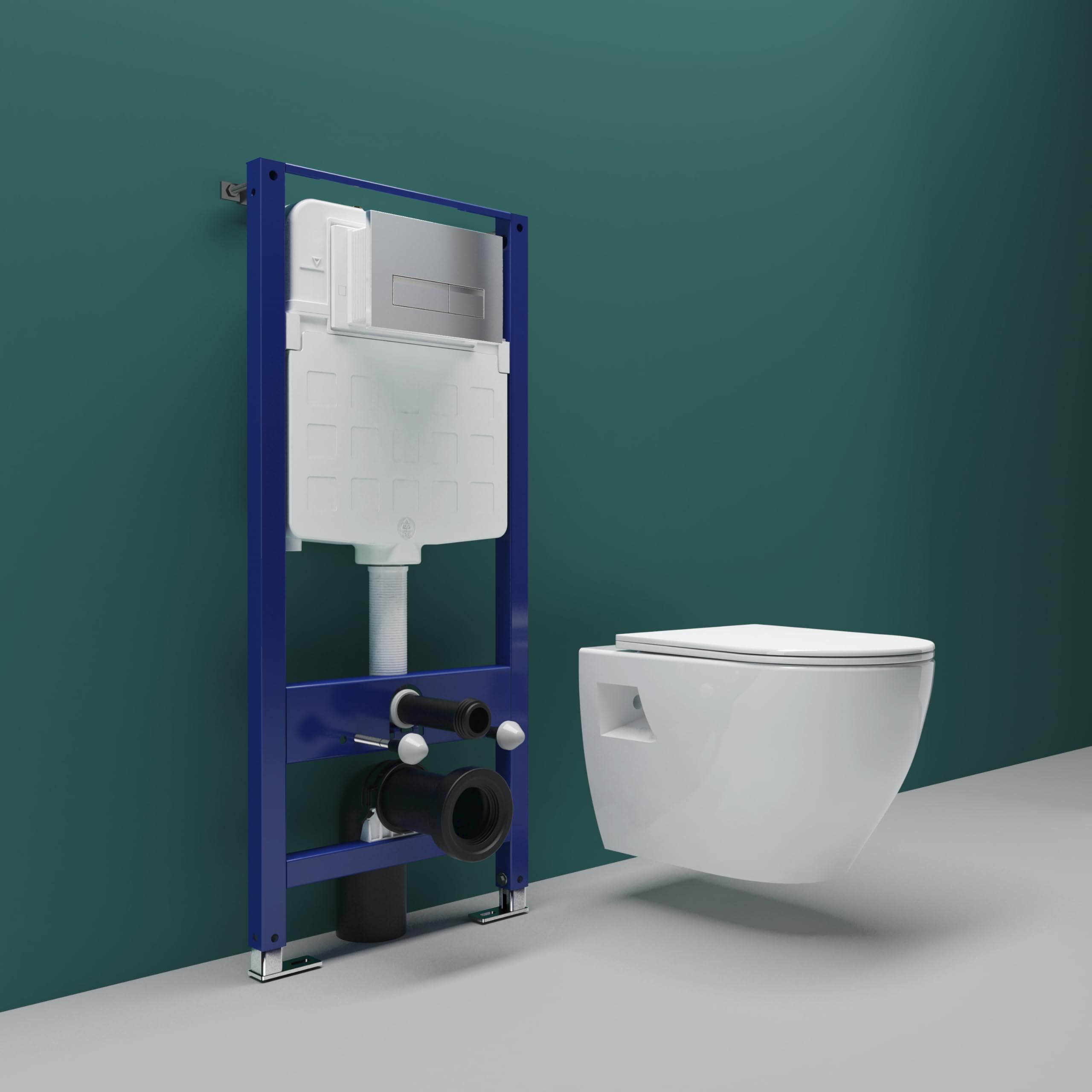 Sky Bathroom White 1.14M Concealed Cistern Frame Match Wall Hung Toilet Set