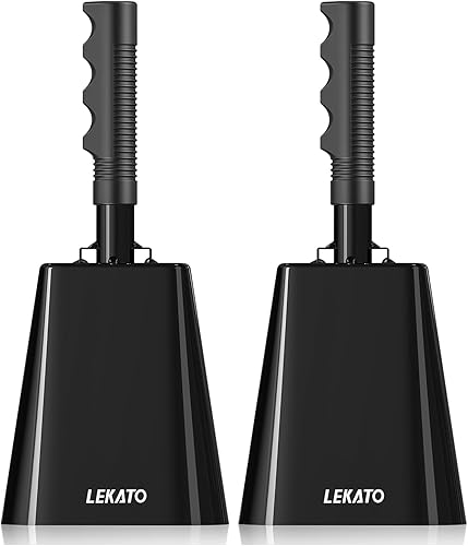 Miniatura 13 de Generadores de ruido de cencerro de 10 pulgadas con mango, cencerro para eventos deportivos y porras, cencerro de acero para juegos de fútbol