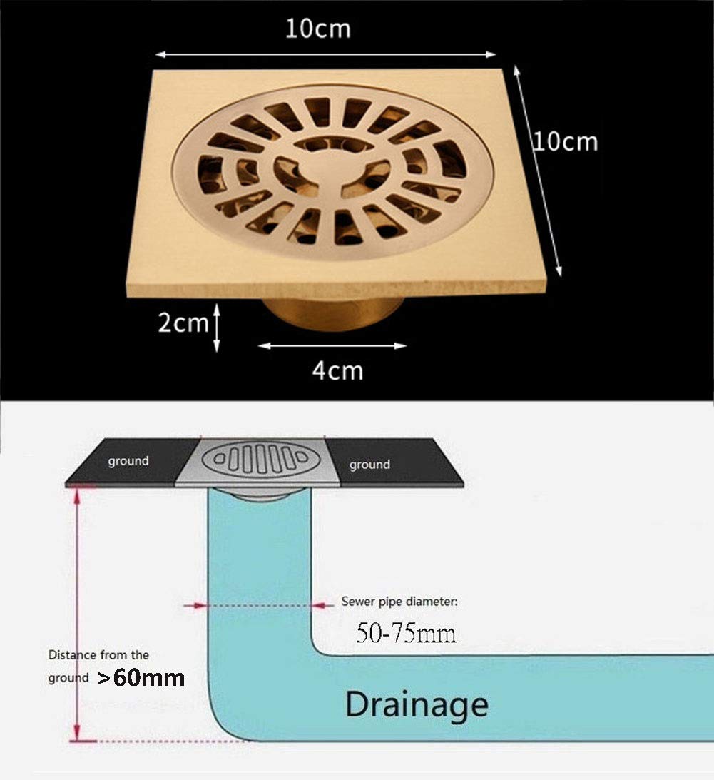 Desagüe de Ducha Cuadrado de latón de 4 Pulgadas con Tapa extraíble, desagüe de baño con Filtro para Cocina, baño, Garaje y sótano.