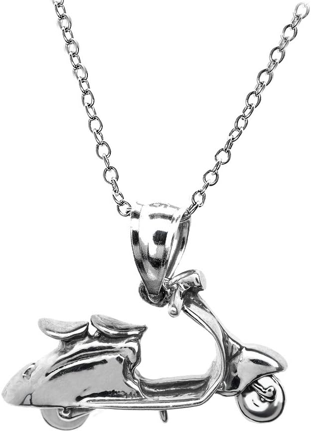 Claddagh Gold Solid Sterling Silver Scooter, Motorcycle Pendant Necklace