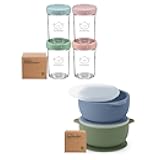 KeaBabies 4-Pack Baby Food Containers and 2-Pack Suction Baby Bowls with Lids - 8oz Leak-Proof, Microwavable Baby Food Jars - Baby Silicone Bowl
