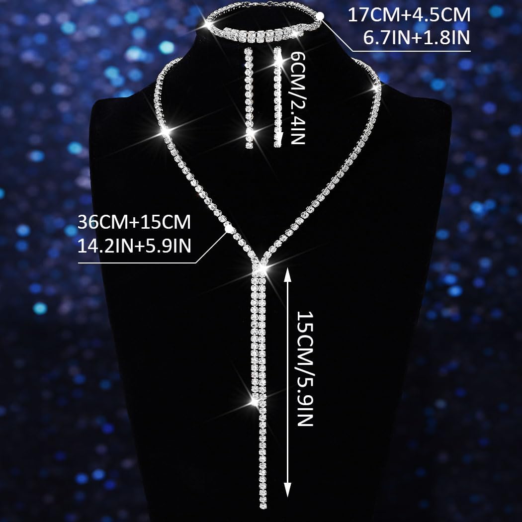 GORAIS Prom Wedding Jewelry Set Rhinestone Necklace Formal Bridal Jewelry Sets for Women and Brides - Image 2