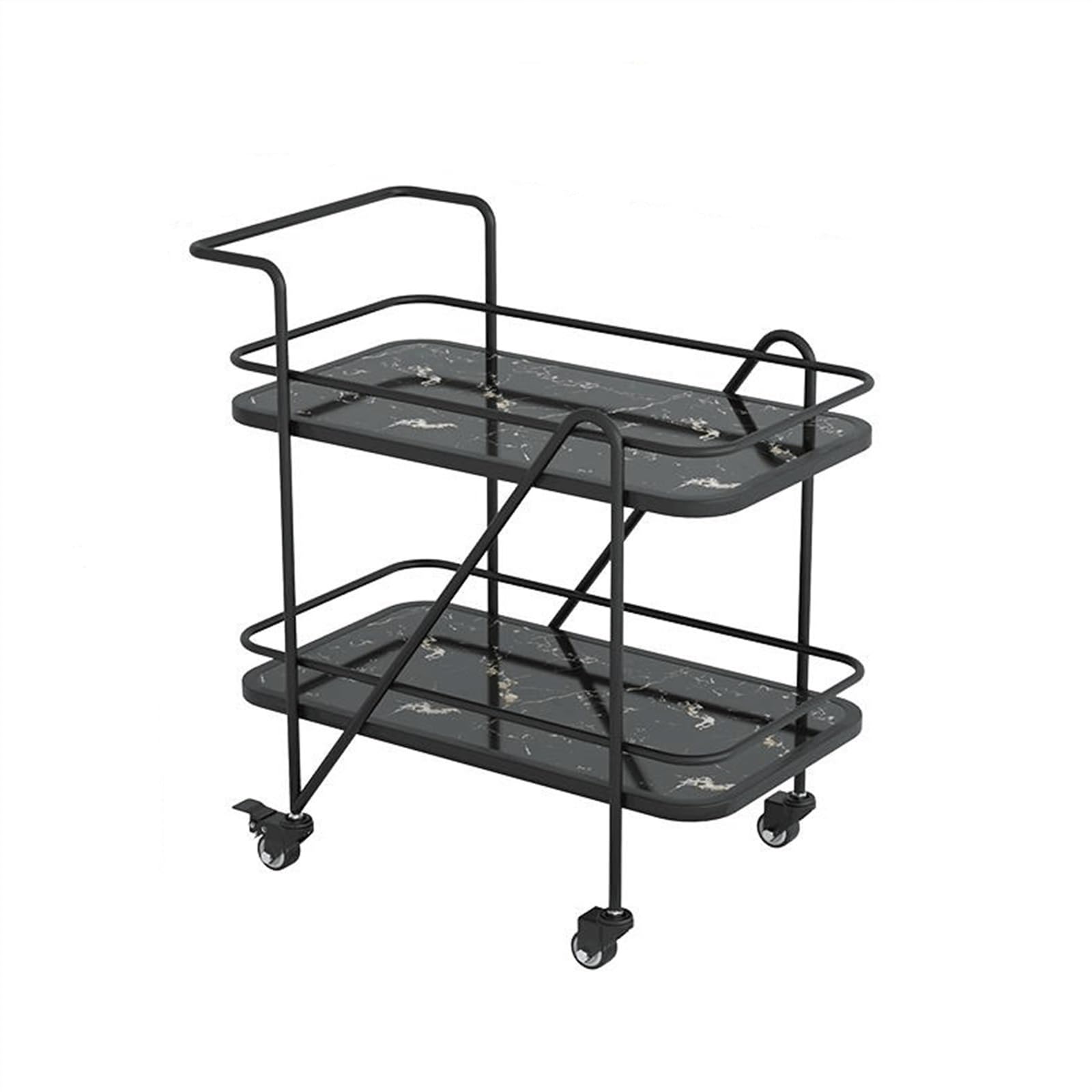 Carrello multiuso da cucina Carrello bar moderno nero, carrello bar da cucina a 2 livelli con ruote, carrello mobile for bevande, carrello for vino for feste in sala da pranzo in casa Carrello di serv
