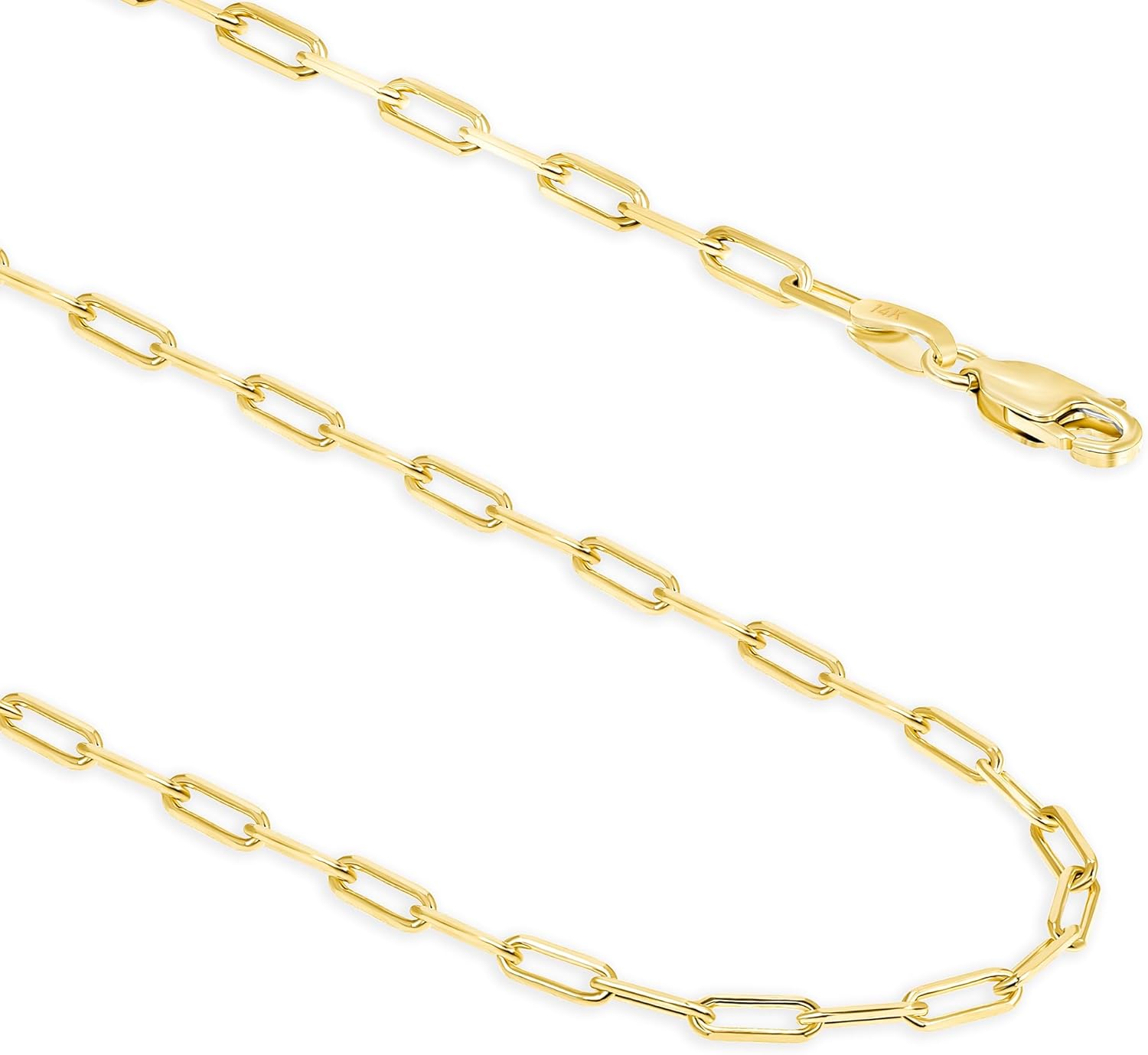 14K Gold Paperclip Chain Necklace for Women & Men (1mm-2mm Width, 14-24" Length) - Cadenas de Oro Puro de 14K