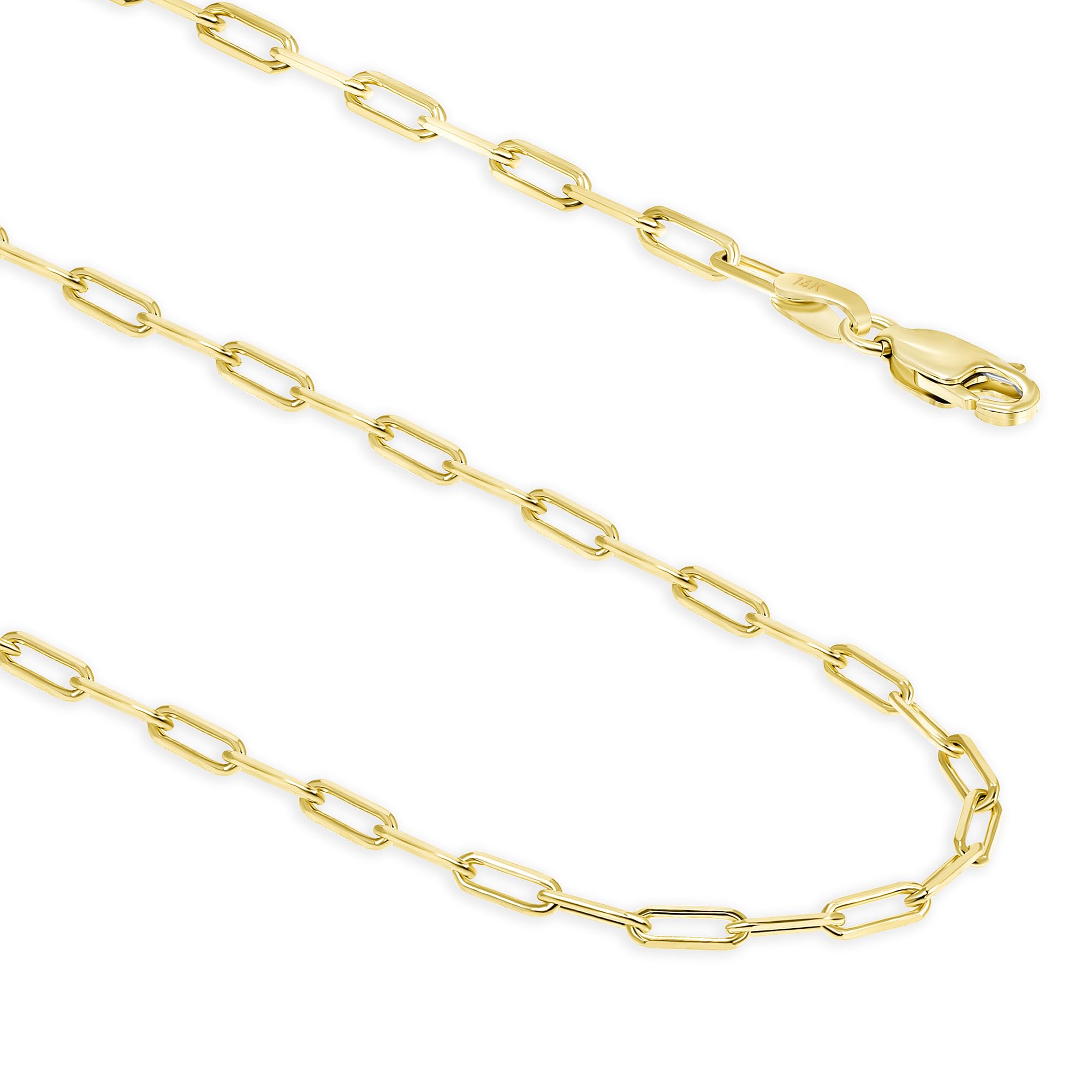 EVAYA 14K Gold Paperclip Chain Necklace for Women & Men (1mm-2mm Width, 14-24" Length) - Cadenas de Oro Puro de 14K