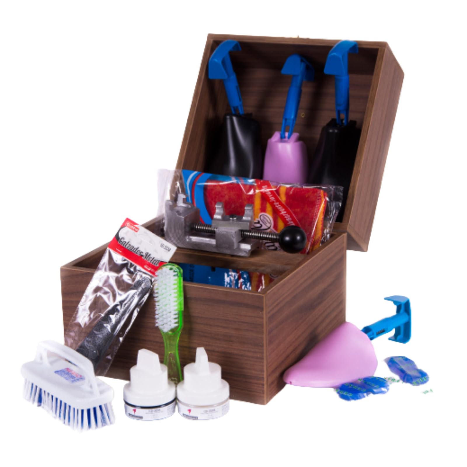 PREMIUM BOX, Limpieza de Zapatillas, Limpia Zapatos, Kit Limpieza Zapatillas, Incluye Garra Metálica de Sujección 360° Hormas Hombre Hormas Mujer Pastillas Cepillo Bayeta Cremas