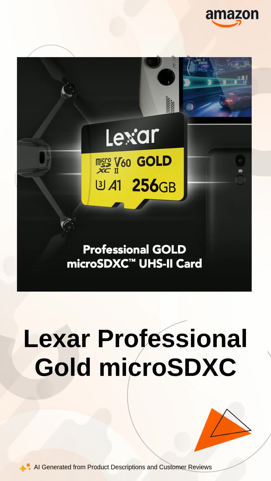 Lexar Professional 256GB Gold microSDXC, U3, UHS-II, A1, Memory