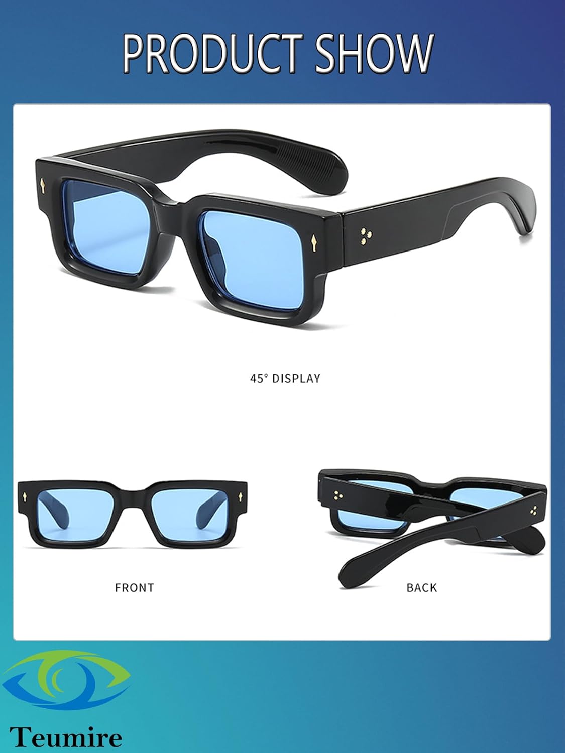 Thick Square Frame Sunglasses for Women Men Trendy Chunky Rectangle Sun Glasses Black Shades UV400 Protection - Image 4