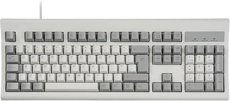 PERIXX PERIBOARD-106M, Wired Performance Full-Size USB Keyboard, Curved Ergonomic Keys, Classic Retro Gray/White Color, UK QWERTY