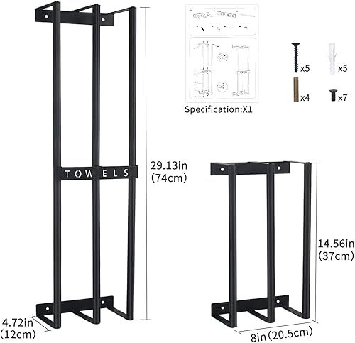 Miniatura 6 de Affogato Toalleros para baño montado en la pared 3 barras de metal para toallas de baño enrolladas toallas de mano toallas de cara toallas de baño