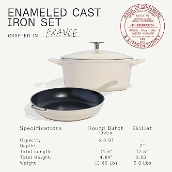 Made In Cookware - 3-Piece Enameled Cast Iron Set (Linen) - Enameled Cast Iron - Exceptional Heat Retention & Durability - Professional Cookware - Crafted in France - Induction Compatible