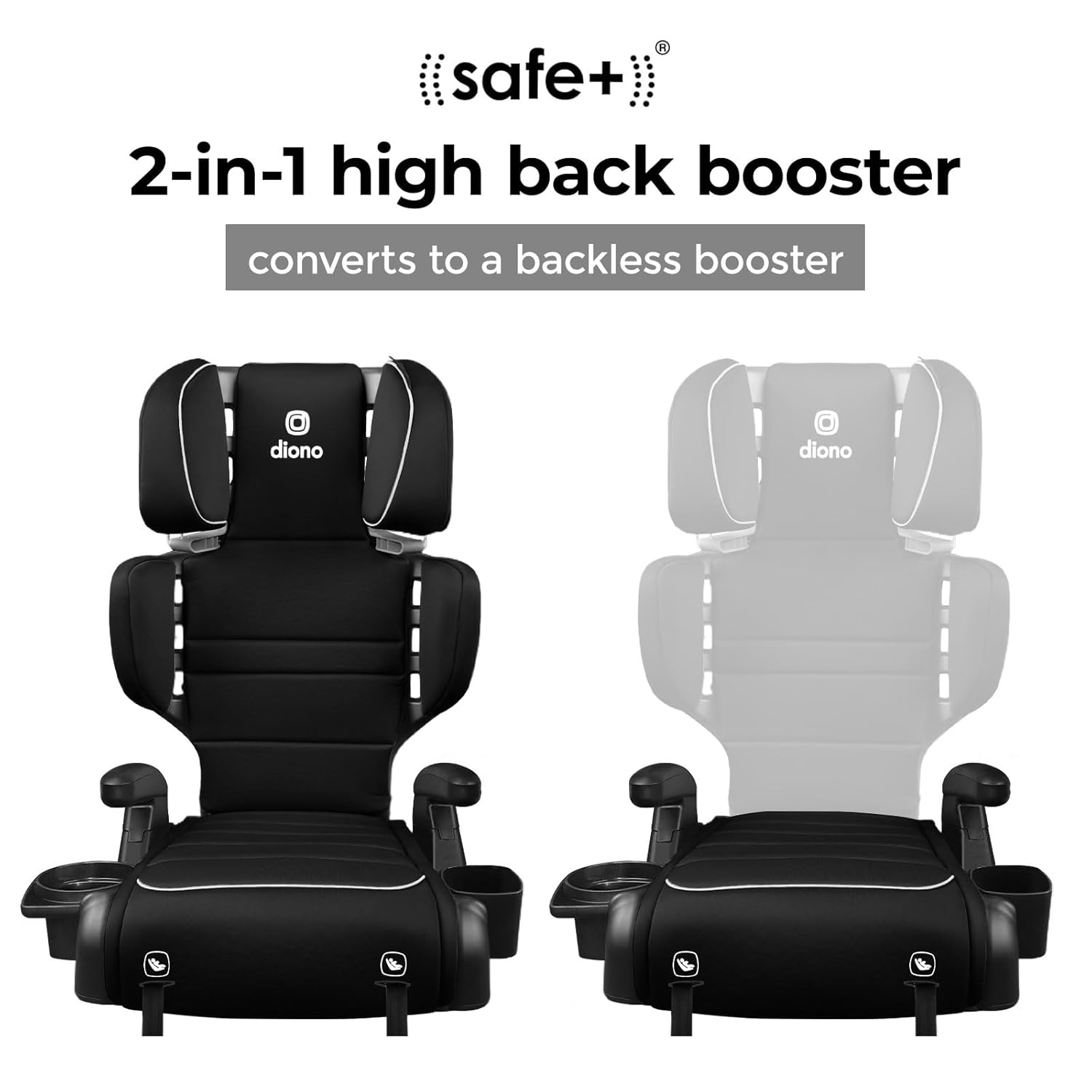 Diono Connect3 RXT 2-in-1 High Back Booster, Slim Fit 3-Across in Many Mid-Sized Sedans and SUVs, for Children from 40-120 lbs., Lightweight with Latch, Black Storm