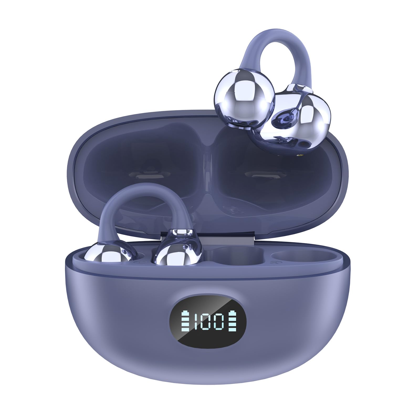 AZJLOOF Écouteurs Bluetooth sans Fil, Open-Ear avec Clip, Léger et Stable Seulement 4.5g, Suppression du Bruit, iOS & Android, IP57, Affichage LED, pour Voyage/Deporte/Études/Running Sport - 1