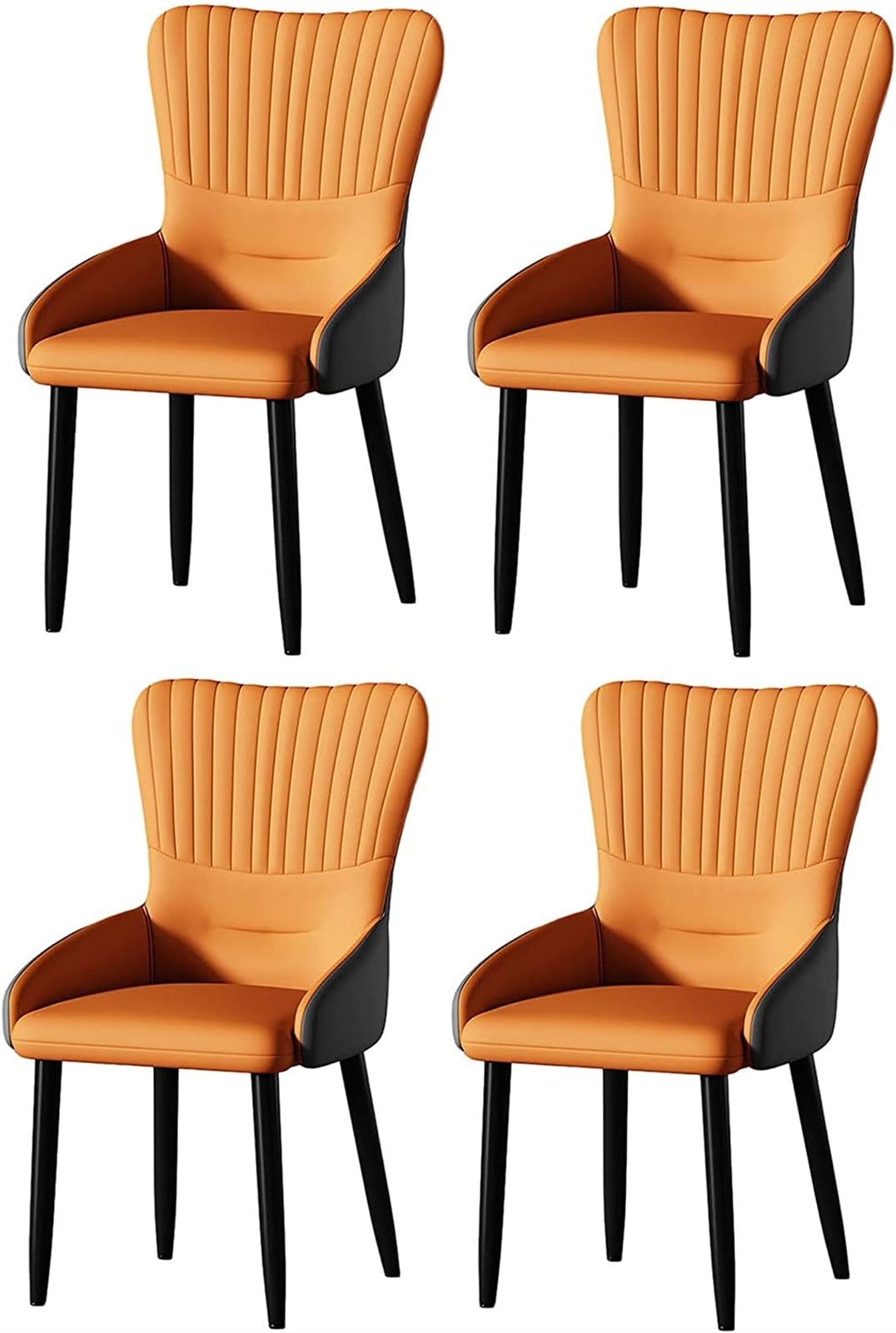 SJIALEN Home Restaurant Carbon Steel Chair 4PCS,Kitchen Dining Chairs Frame Back Stools PU Leather/Technology Cloth Makeup Chairs Kitchen Chair (Color : Orange, Size : Leather)