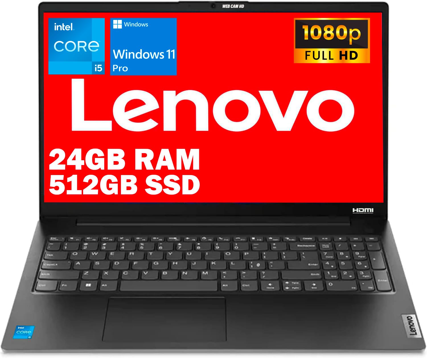 Lenovo, Pc portatile notebook, Cpu Intel i5 13Th, 13420H 8 Core, 24 Gb ram, Full HD 15,6", SSD Pci Nvme 512 GB, webcam, usb, Win 11, pronto all'uso, garanzia Italia