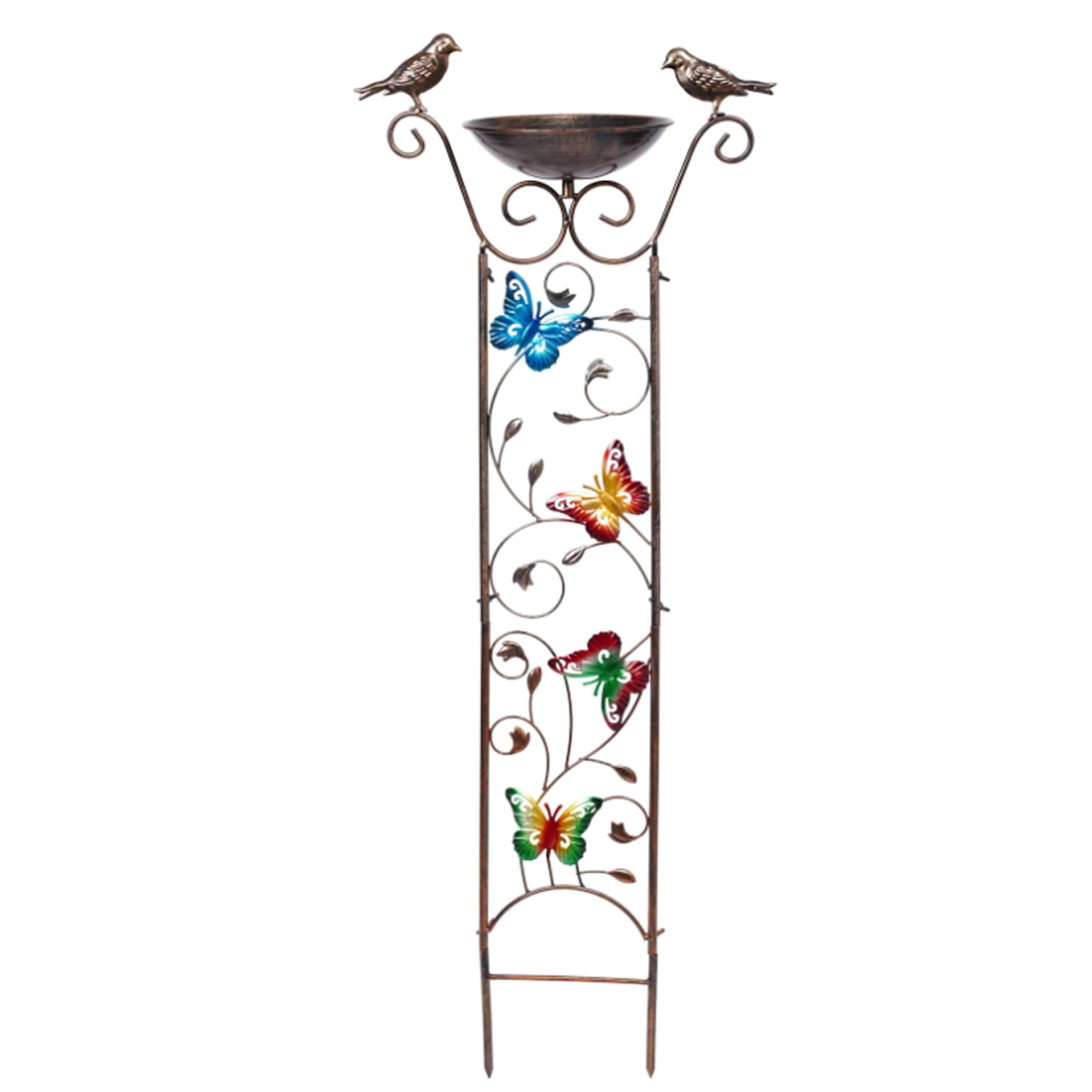 Baignoire d'oiseaux avec treillis de jardin, treillis de jardin en métal de 1 m / 40 pouces avec plateau de bains d'oiseau de 7,3 pouces, mangeoire à eau d'oiseau détachable, treillis pour les plante
