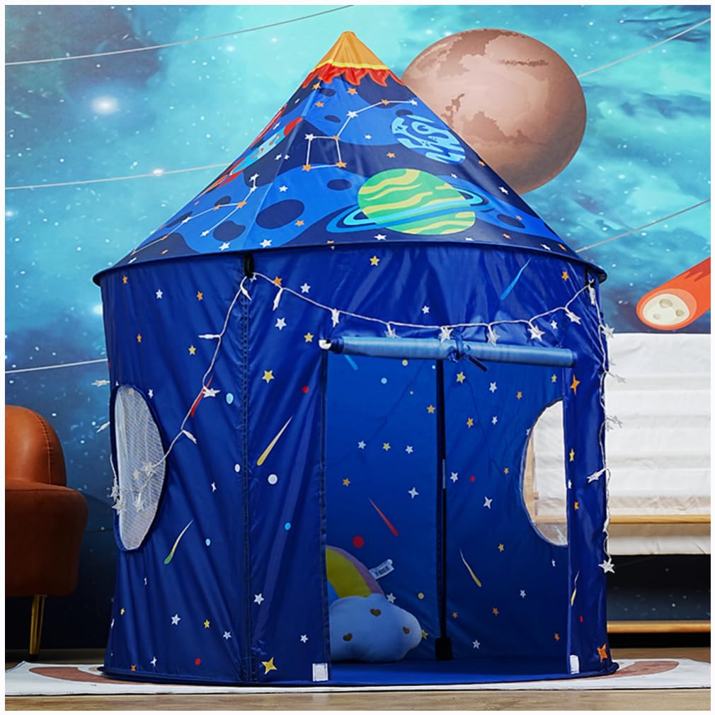 Floving Kids Play Tent For Children,Childrenās teepee Castle tent,Safety And Non-toxic Indoor/Outdoor Game Toys,Wendy House,with stars string light (spaceship)