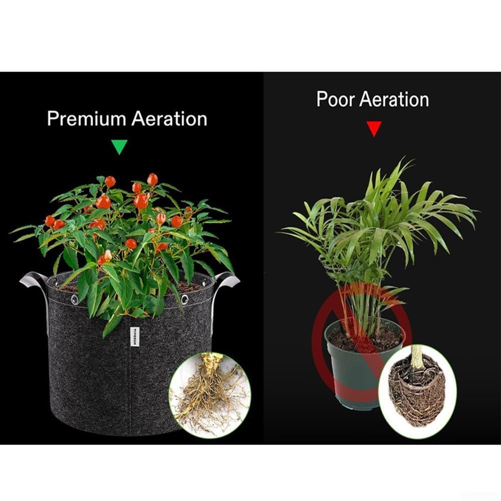 Sacs de culture pour plantes fabriqués à partir de tissu non tissé épais avec anneaux polyvalents et poignées renforcées pour une aération et un drainage constants (37,5 l)