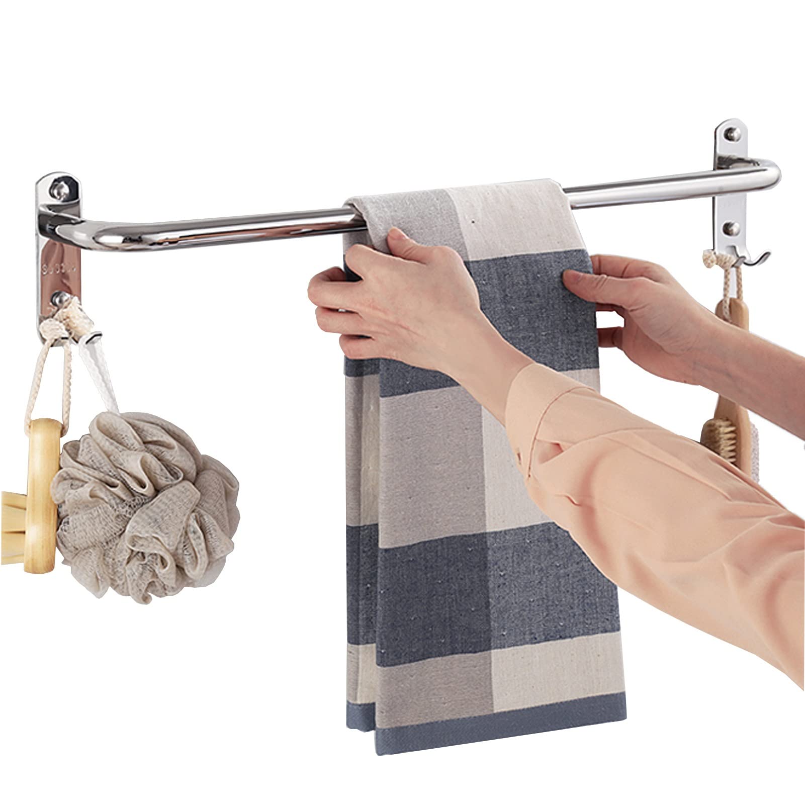 Toallero de Acero Inoxidable con Ganchos, toallero montado en la Pared, toallero para Cocina, baño, 40 cm-120 cm, Acabado Plateado Pulido (tamaño: 40 cm)
