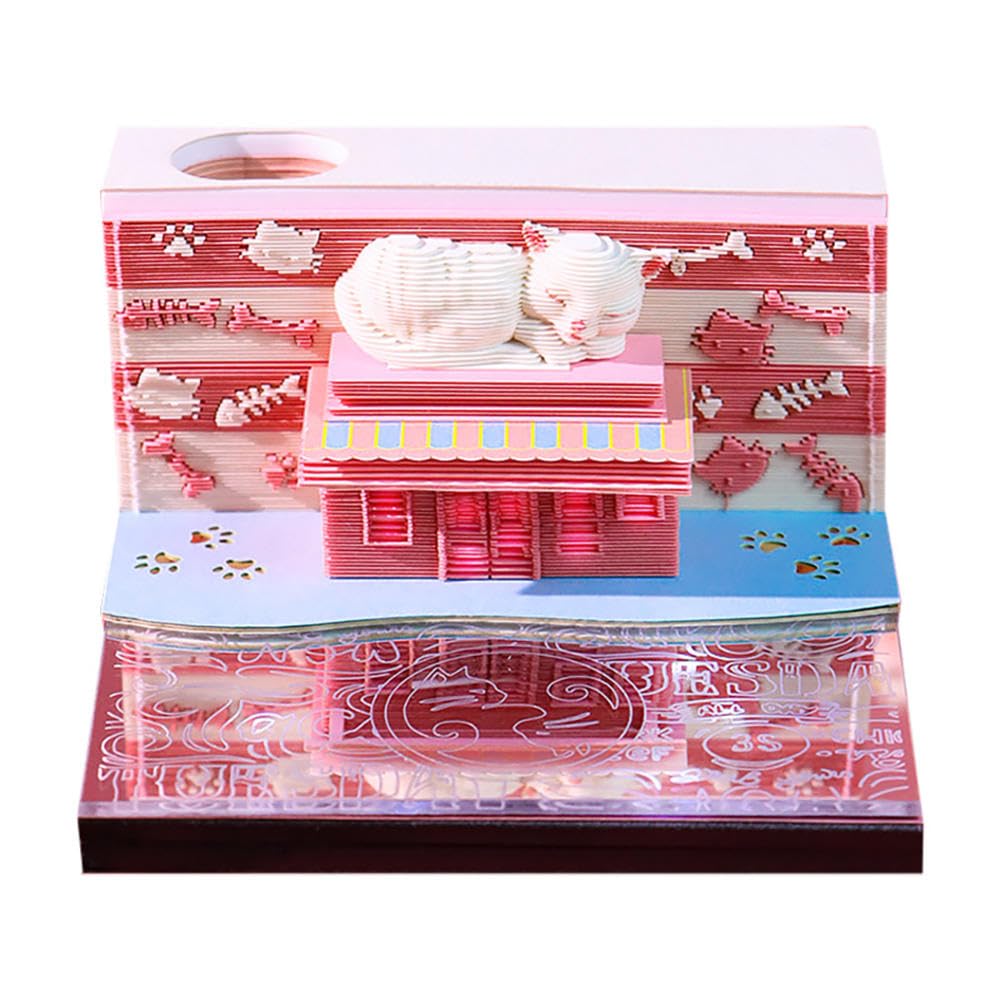 Kalendarz biurkowy 3D Paper Art Notepad z możliwoś 3d Sticky Notes, kalendarz Cat, to jest ręcznie podarta papierowa rzeźba, do dekoracji pulpitu, prezent domowy