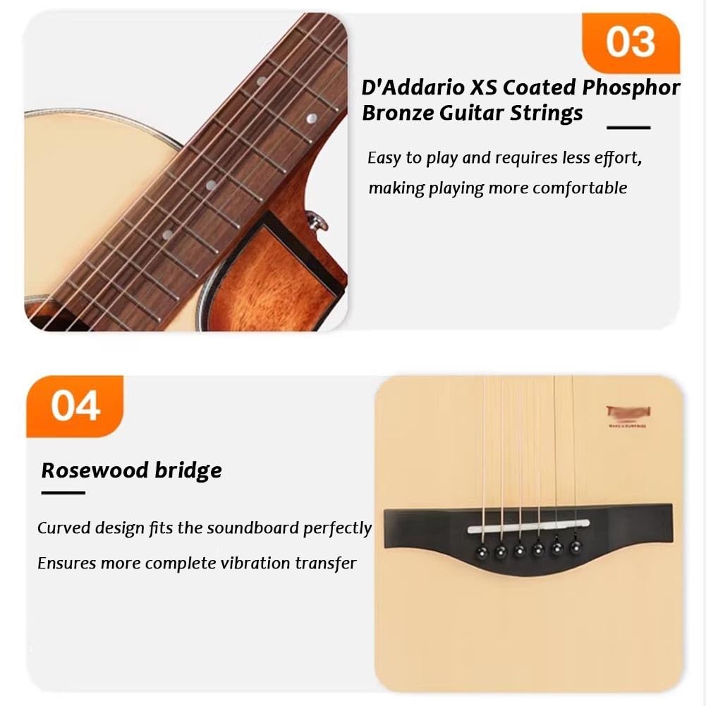 Guitarra Acústica De 41 Pulgadas, Guitarra De 6 Cuerdas Tapa De Abeto, Cejuela De Hueso Para Principiantes, Intermedios, Adultos Y Adolescentes(Natural wood color)