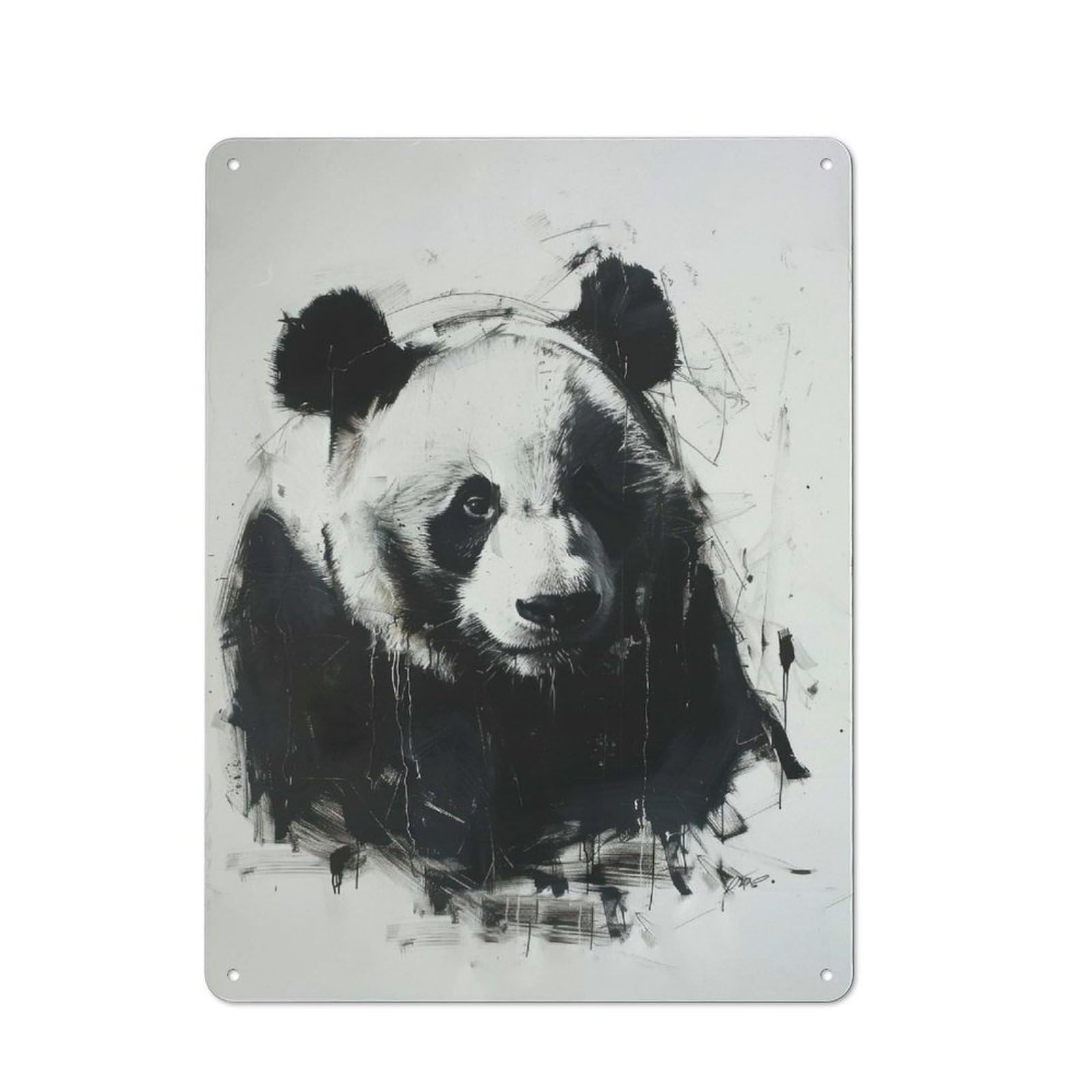 Junmoney Panda In Charcoal Portrait Creative Metal Wall Decor 40X30cm, Metal Desk Wall Sign For Hobby Room, Office, Lounge Or Living Room