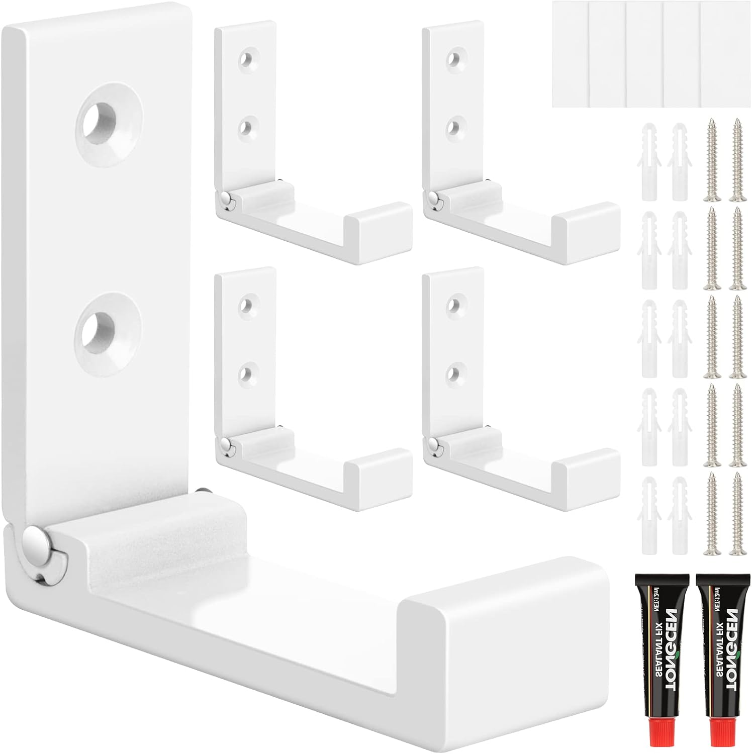 Folding Coat Hooks, 5pcs White Wall Hooks Heavy Duty for