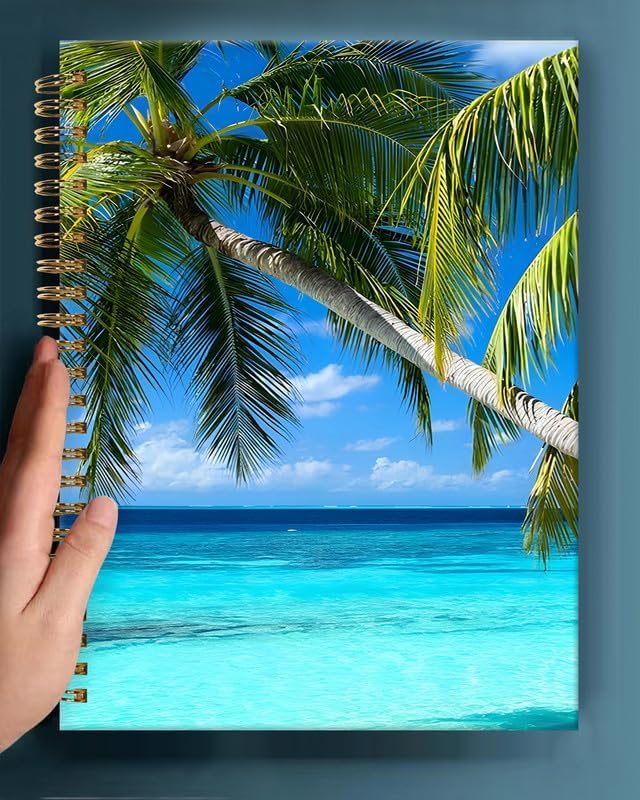 Spiral Journal Notebook,A5 Hardcover Lined Journals for Women Girl 6 x 8.3 in,120 Pages Thick Paper,Cute College Ruled Writing Notebook for Gifts Office Work School(Tropical Beach Palm Tree) - Image 6