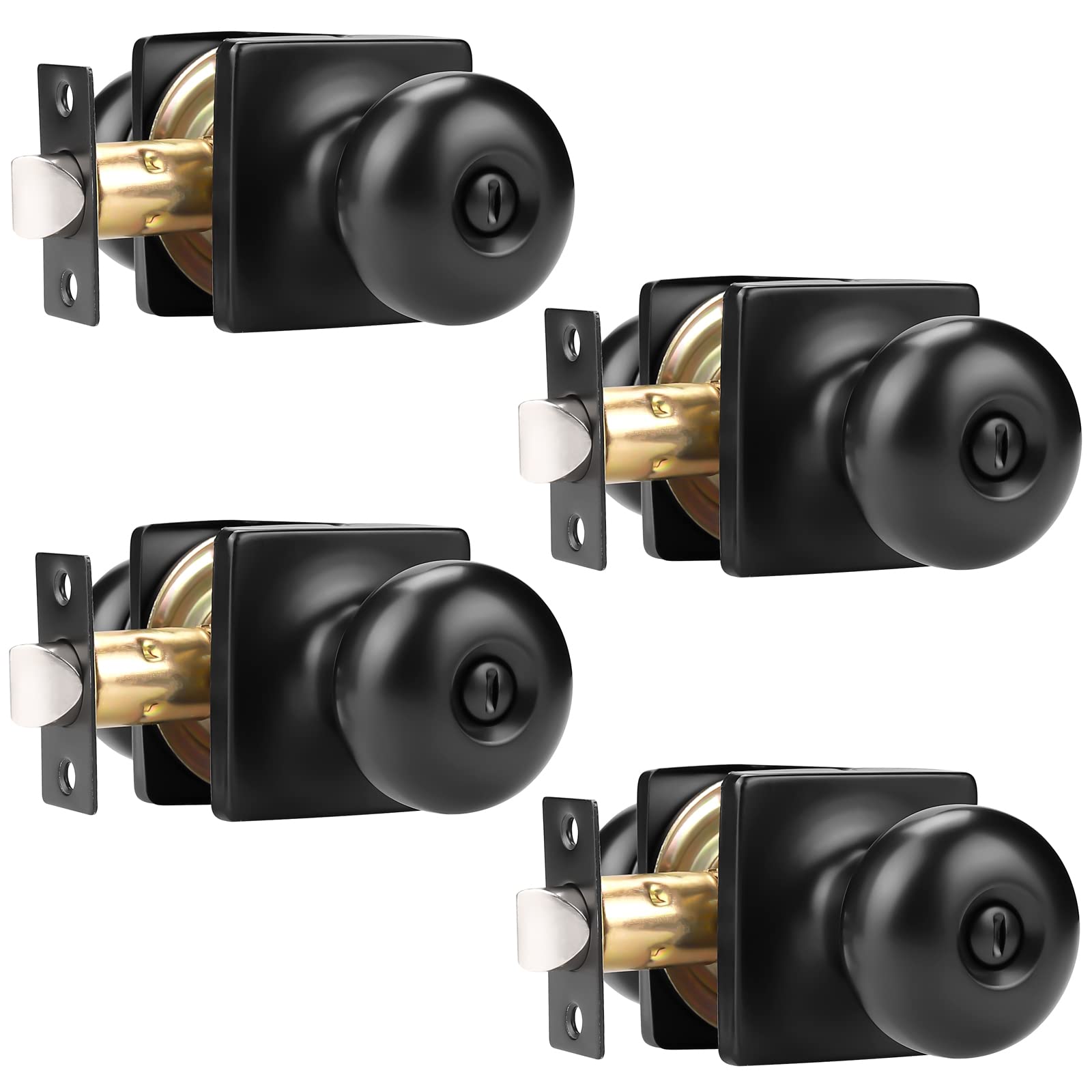 GOBEKOR4 Pack Black Door Knob Privacy Door Knobs Interior Bedroom Door Knobs with Lock Square Matte Black Bed Bath Door Knobs for Interior Doors
