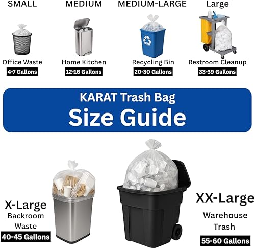 Miniatura 3 de Karat Bolsas de basura [12-16 galones – 1000 unidades] | 6 micras | Revestimientos transparentes para cubos de basura de alta densidad | 24 x 33