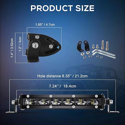 Miniatura 2 de DVISUV - Barra delgada de luz LED de 7 pulgadas, luz de conducción en una sola fila de 18 W con reflectores 6D para luz de trabajo en sendero,