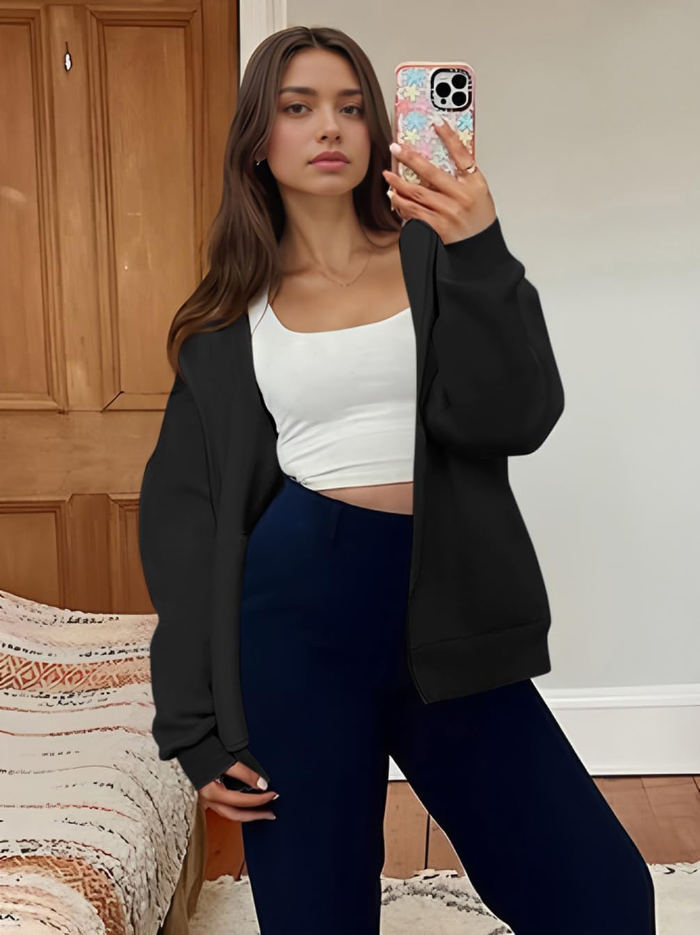 Zip Up Hoodies for Women Fleece Jacket with Pockets Casual Sweatshirts Comfy Fall Coats - Image 3