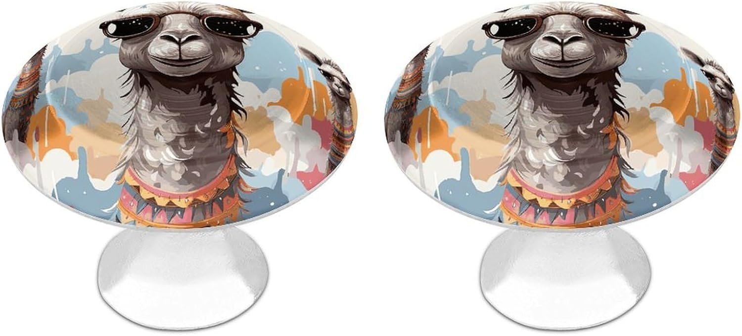 Cute Giraffe with Colors Sunglasses Funny Decorative Cabinet Knobs Round Drawer Pulls