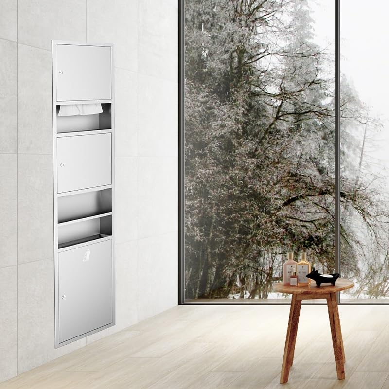 Estante de almacenamiento empotrado Impermeable para ducha y baño, secador de Manos y Papel higiénico, nicho Gris Claro para El hogar y la cocina, 36 x 16,5 cm