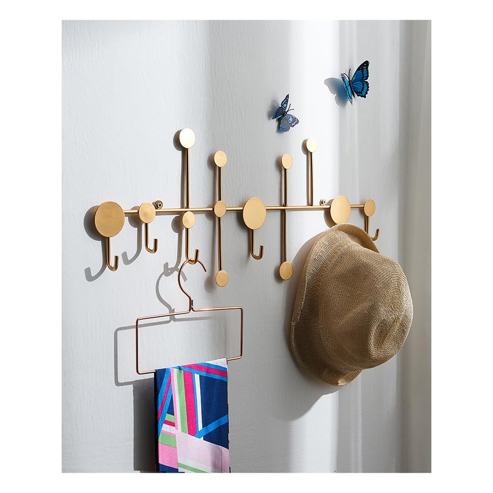 Balama Gold Hakenleiste aus Metall mit 6 Haken, 59,5 x 3 x 23,5 cm, Garderobenleiste Kleiderhaken Wandgarderobe Handtuchhaken Mehrzweck