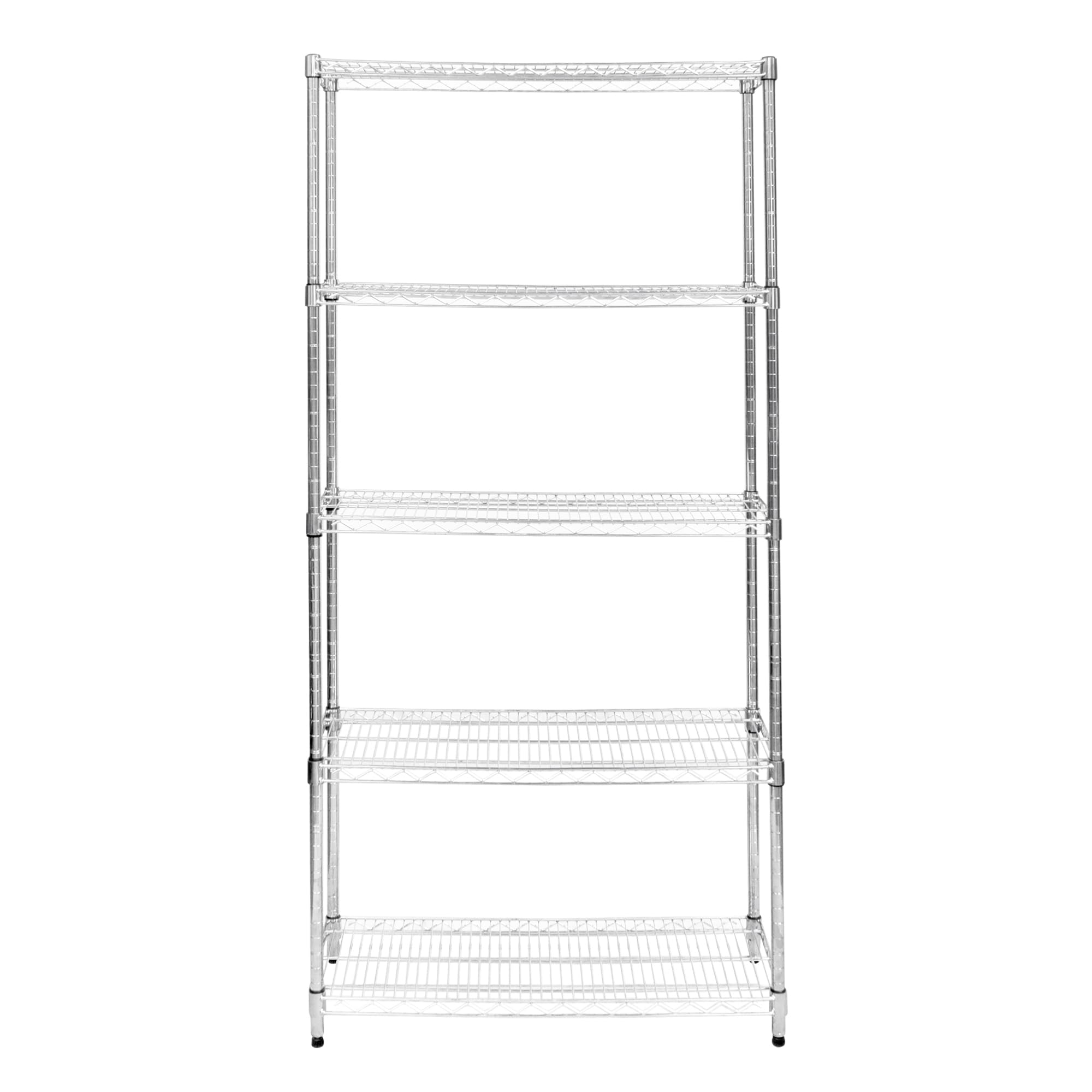 Estantería de Alambre 5 Niveles sin Tornillos Almacenaje Almacenamiento Metálico Acero Carbono Cromado Cocina Oficina Garaje 45x90x180cm con Estantes Ajustables Pies Niveladores Capacidad Peso 1000kg