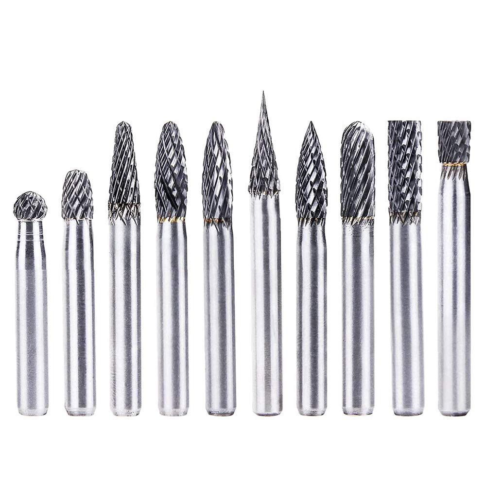 Gasea 10pcs 6mm Double Cut Head Tungsten Carbide Rotary Point Burrs Set 6mm Shank Die Grinder Bit Set