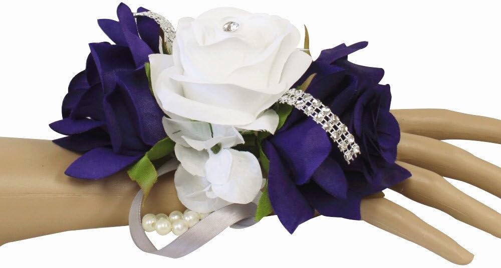 Angel Isabella Wrist Corsage-Keepsake Artificial Roses Hydrangea Large Wrist Flower Flower Prom Dance Graduation Events (Regency Purple White)