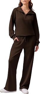 PINSPARK Women's 2-Piece Tracksuit Set with Half-Zip Top & Wide-Leg Pants