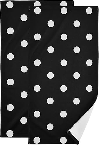 Juego de 2 toallas de mano de lunares para baño, vintage, color blanco y negro, a la moda, de 16 x 28 pulgadas, ultra suaves y absorbentes, para