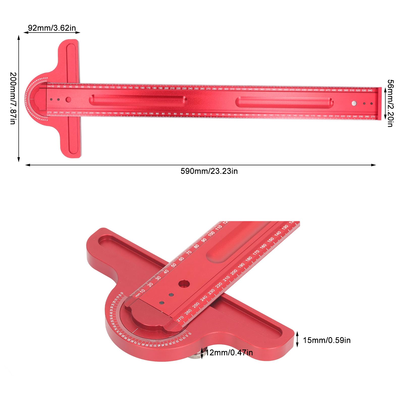 Escuadra en T profesional para carpintería Buscador de ángulos de aleación de aluminio de 550 mm Herramienta de marcado de medición de precisión para carpinteros Carpinteros
