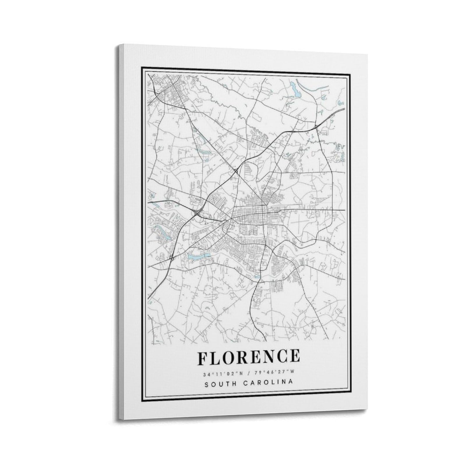 xiaoxiaoshen Florence South Carolina Map Canvas Poster Wall Art Prints Room Aesthetic Murals Bedroom And Living Decorations 20x30inch(50x75cm)