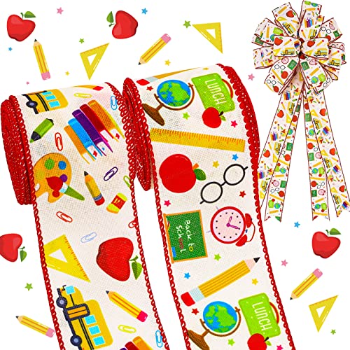 AnyDesign Cinta de tela decorativa con borde de alambre para regreso a la escuela, suministros escolares, cinta de envoltura para manualidades, lazo, costura, envoltura de regalos, 2 estilos