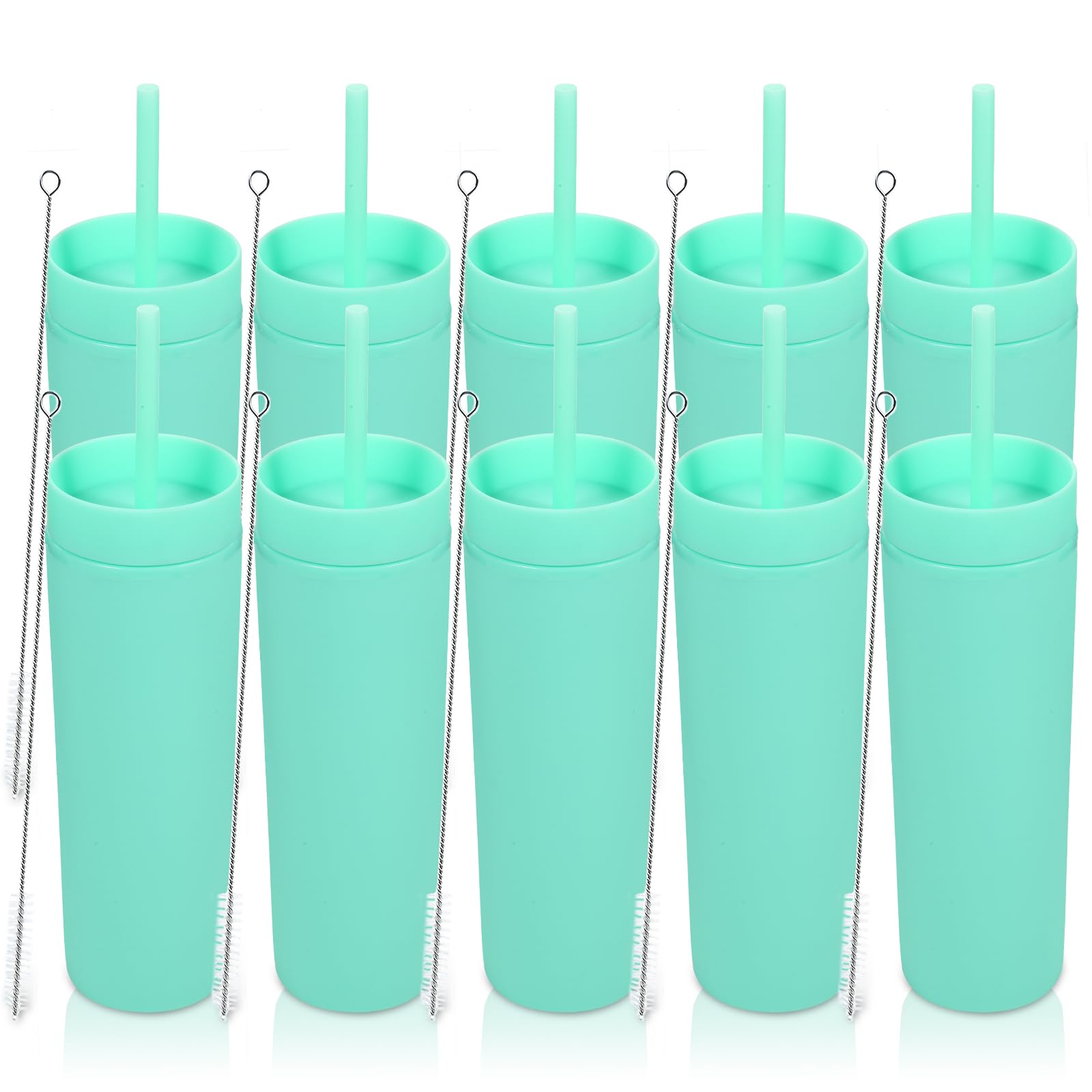 Volhoply Vaso delgado de plástico de 473 ml con tapa y popote, paquete de 10 unidades, vasos aislados de acrílico mate de doble pared sin BPA, taza reutilizable para café helado, regalos
