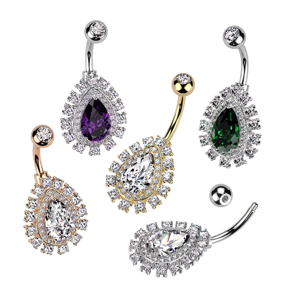 Bauch-nabelpiercing Tropfen Marquise Zirkonia viele Farben Nabel-Piercing Chirurgenstahl Bananabell Stab-länge 10-mm